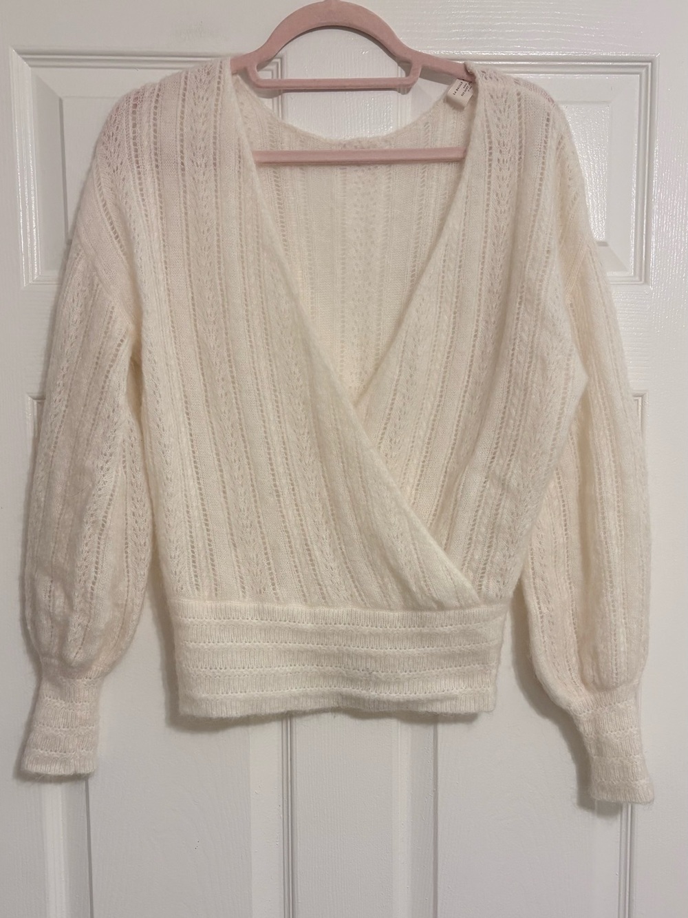 Sezane Cristina  Surplice Reversible Jumper Sweater Ecru Kid Mohair Wool XS - Picture 7 of 11